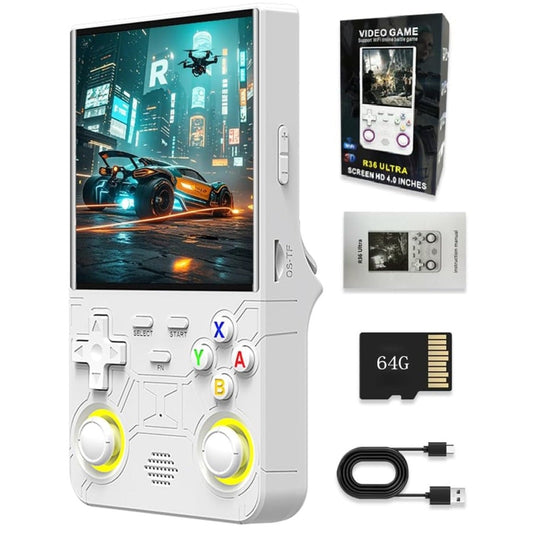 2025 New R36 Ultra RGB Controller Lights Handheld Game Console, 4" IPS Screen Portable Video Game Console , Built in 64G Card & 20000 Games, Linux System Support Wifi Bluetooth