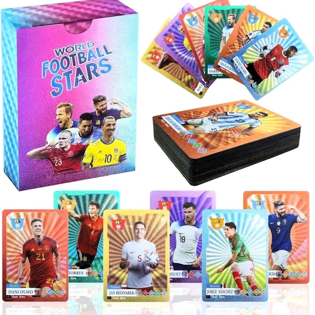 World Football Euro Stars Cards – 55PCS Gold Foil Soccer Trading Cards | Messi, Ronaldo, Mbappe, Neymar | Best Gift Deck Box for Kids, Adults, Boys, Girls - Libras Shop - My Store - Random Rainbow - 