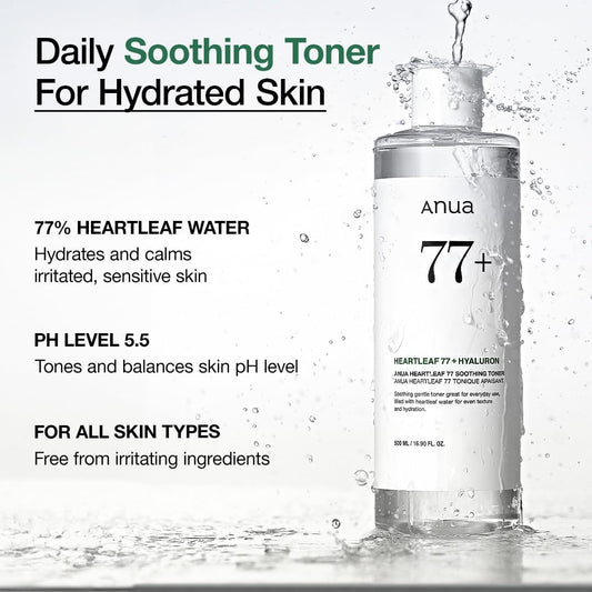 Anua Heartleaf 77+ Soothing Toner pH 5.5 Trouble Care, Calming Skin, Refreshing, Hydrating, Purifying, Cruelty Free, Vegan - 250ml