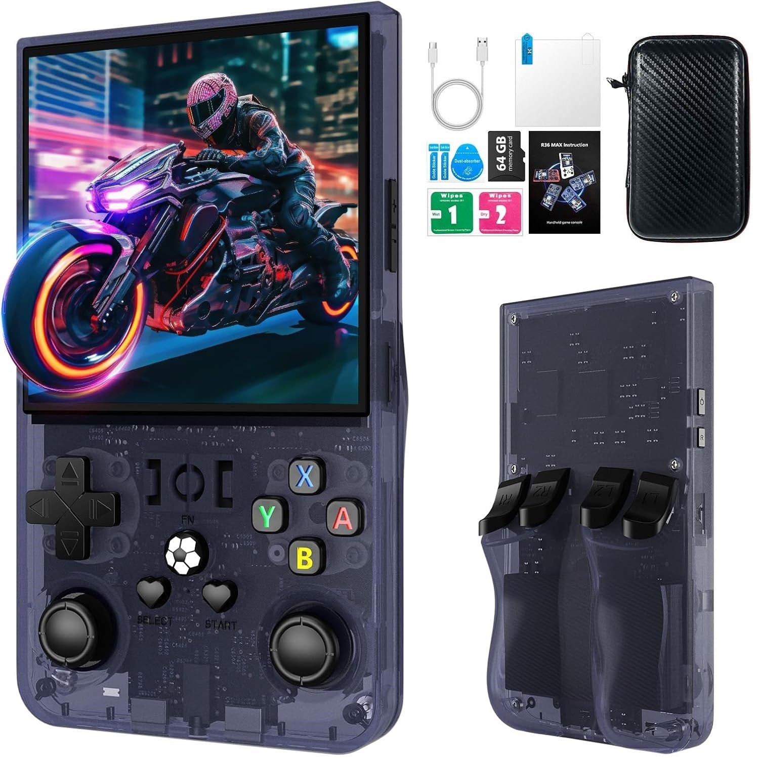 Zibayah™ 2025 R36MAX Retro Handheld 20000+ Games Console, 4.0 Inch IPS Screen, 4000MAH Battery, 64GB Memory, Portable Arcade Video Gaming Console Gift for Kids, Adults