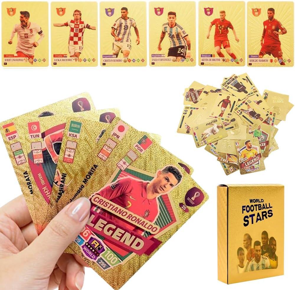 World Football Euro Stars Cards – 55PCS Gold Foil Soccer Trading Cards | Messi, Ronaldo, Mbappe, Neymar | Best Gift Deck Box for Kids, Adults, Boys, Girls - Libras Shop - My Store - Gold - 