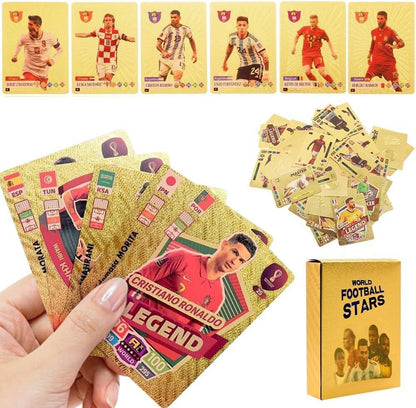 World Football Euro Stars Cards – 55PCS Gold Foil Soccer Trading Cards | Messi, Ronaldo, Mbappe, Neymar | Best Gift Deck Box for Kids, Adults, Boys, Girls - Libras Shop - My Store - Gold - 