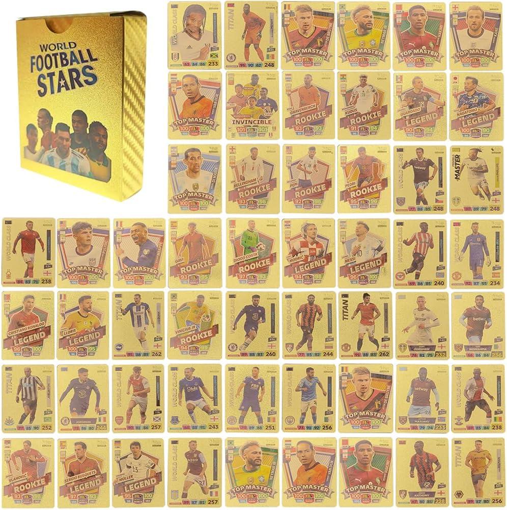 World Football Euro Stars Cards – 55PCS Gold Foil Soccer Trading Cards | Messi, Ronaldo, Mbappe, Neymar | Best Gift Deck Box for Kids, Adults, Boys, Girls - Libras Shop - My Store - Gold - 
