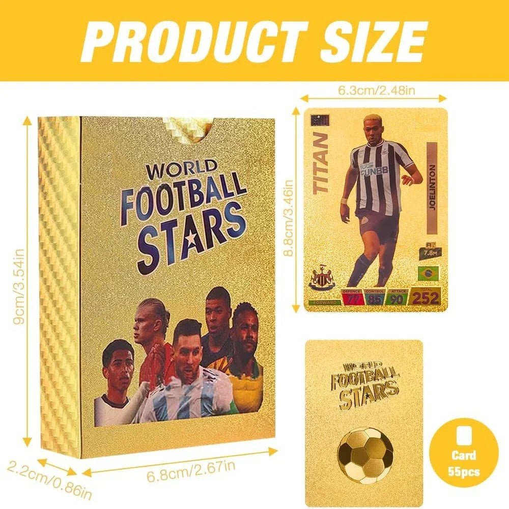 World Football Euro Stars Cards – 55PCS Gold Foil Soccer Trading Cards | Messi, Ronaldo, Mbappe, Neymar | Best Gift Deck Box for Kids, Adults, Boys, Girls - Libras Shop - My Store - Gold - 
