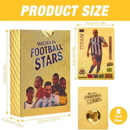 World Football Euro Stars Cards – 55PCS Gold Foil Soccer Trading Cards | Messi, Ronaldo, Mbappe, Neymar | Best Gift Deck Box for Kids, Adults, Boys, Girls - Libras Shop - My Store - Gold - 