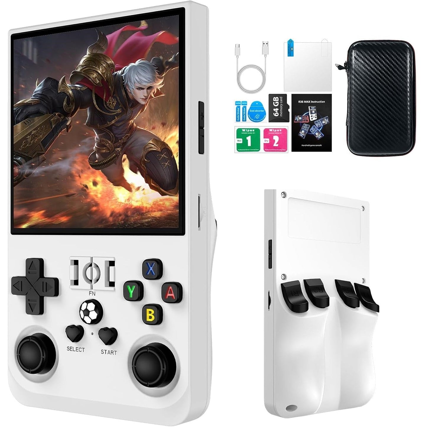 Libras Shop™ 2025 R36MAX Retro Handheld 20000+ Games Console, 4.0 Inch IPS Screen, 4000MAH Battery, 64GB Memory, Portable Arcade Video Gaming Console Gift for Kids, Adults