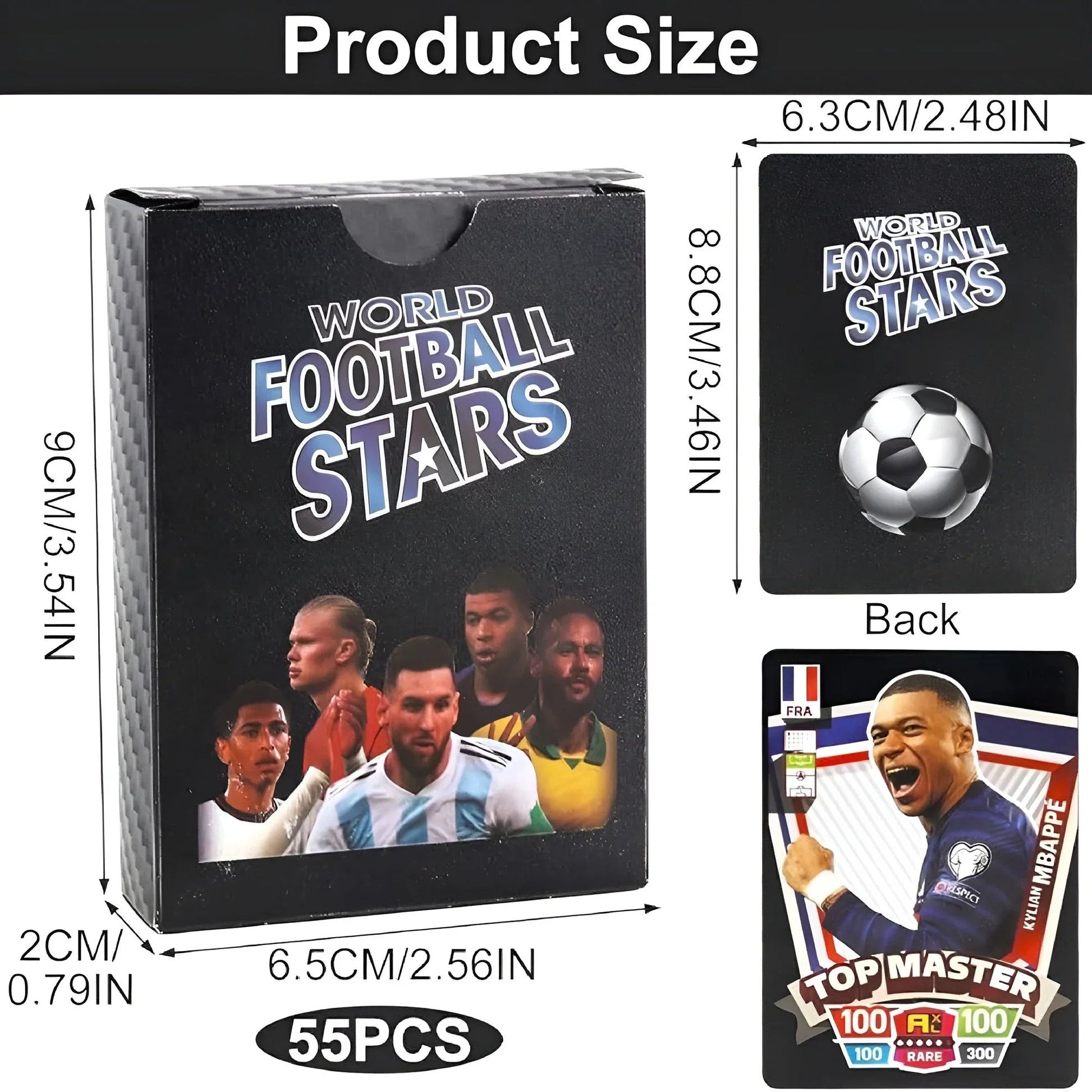 World Football Euro Stars Cards – 55PCS Gold Foil Soccer Trading Cards | Messi, Ronaldo, Mbappe, Neymar | Best Gift Deck Box for Kids, Adults, Boys, Girls - Libras Shop - My Store - Black - 