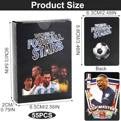 World Football Euro Stars Cards – 55PCS Gold Foil Soccer Trading Cards | Messi, Ronaldo, Mbappe, Neymar | Best Gift Deck Box for Kids, Adults, Boys, Girls - Libras Shop - My Store - Black - 