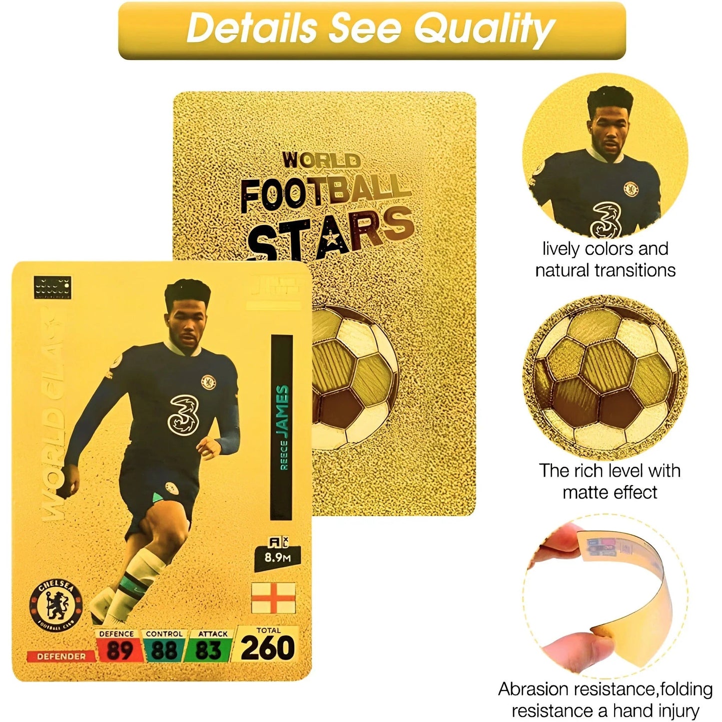 World Football Euro Stars Cards – 55PCS Gold Foil Soccer Trading Cards | Messi, Ronaldo, Mbappe, Neymar | Best Gift Deck Box for Kids, Adults, Boys, Girls - Libras Shop - My Store - Gold - 