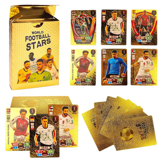 World Football Euro Stars Cards – 55PCS Gold Foil Soccer Trading Cards | Messi, Ronaldo, Mbappe, Neymar | Best Gift Deck Box for Kids, Adults, Boys, Girls - Libras Shop - My Store - Gold - 