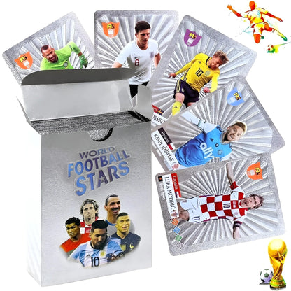 World Football Euro Stars Cards – 55PCS Gold Foil Soccer Trading Cards | Messi, Ronaldo, Mbappe, Neymar | Best Gift Deck Box for Kids, Adults, Boys, Girls - Libras Shop - My Store - Silver - 