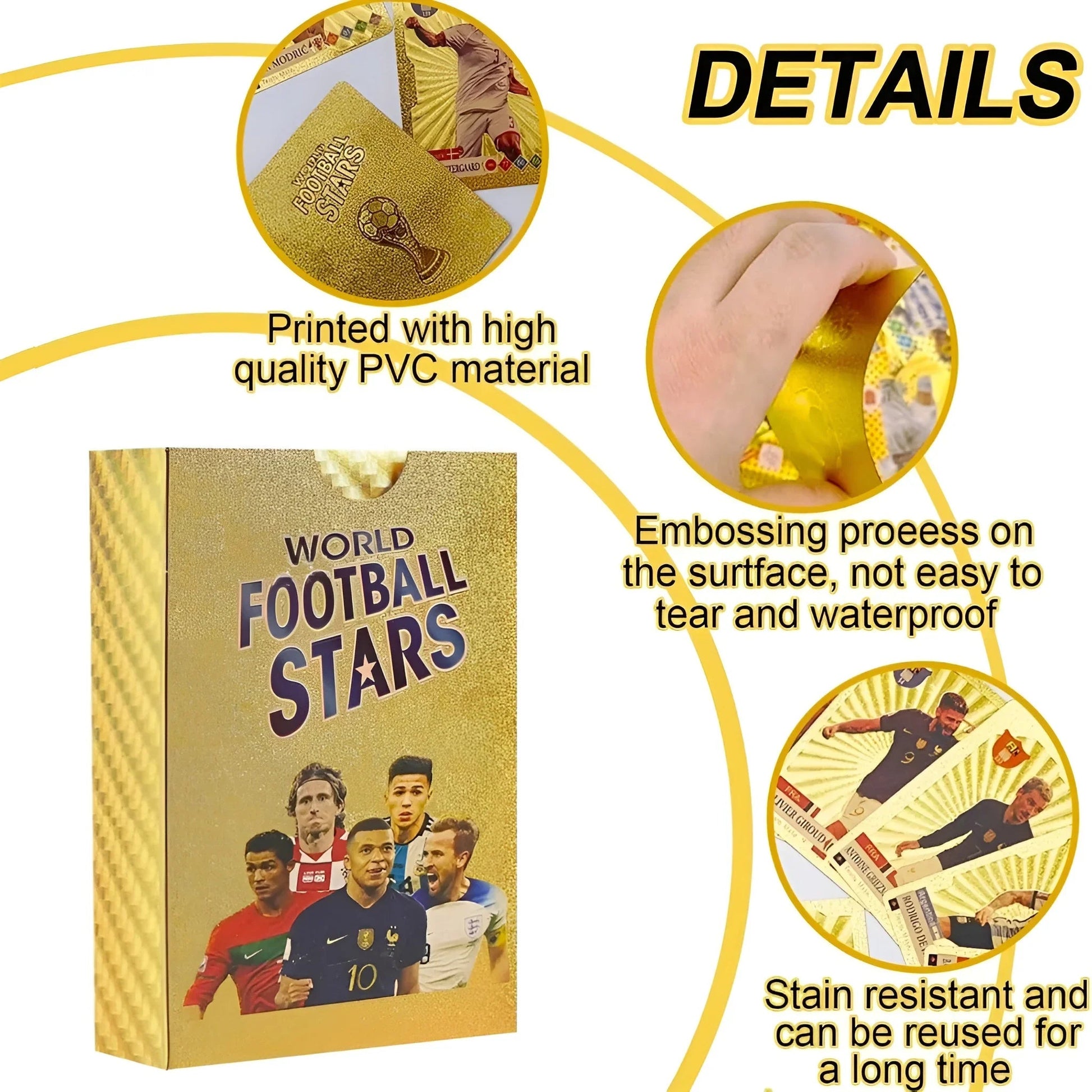 World Football Euro Stars Cards – 55PCS Gold Foil Soccer Trading Cards | Messi, Ronaldo, Mbappe, Neymar | Best Gift Deck Box for Kids, Adults, Boys, Girls - Libras Shop - My Store - Gold - 