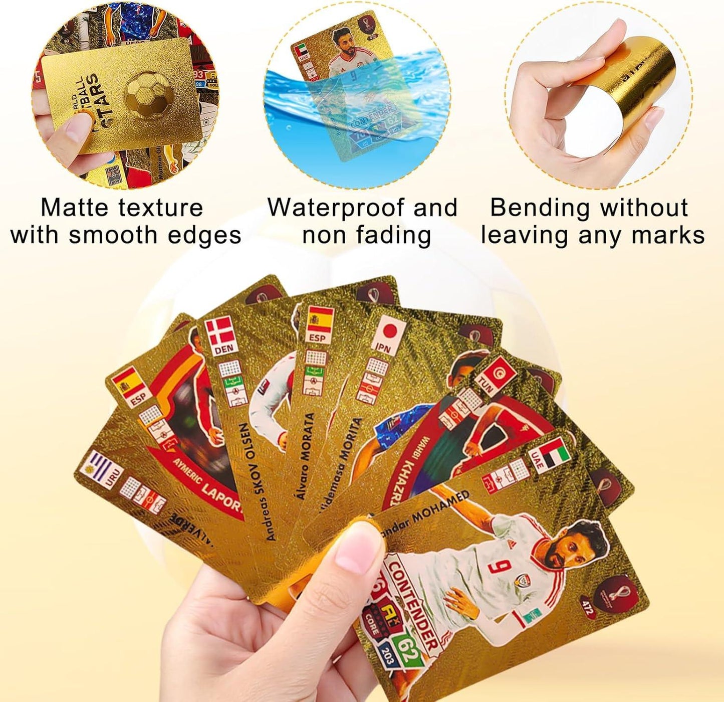 World Football Euro Stars Cards – 55PCS Gold Foil Soccer Trading Cards | Messi, Ronaldo, Mbappe, Neymar | Best Gift Deck Box for Kids, Adults, Boys, Girls - Libras Shop - My Store - Gold - 