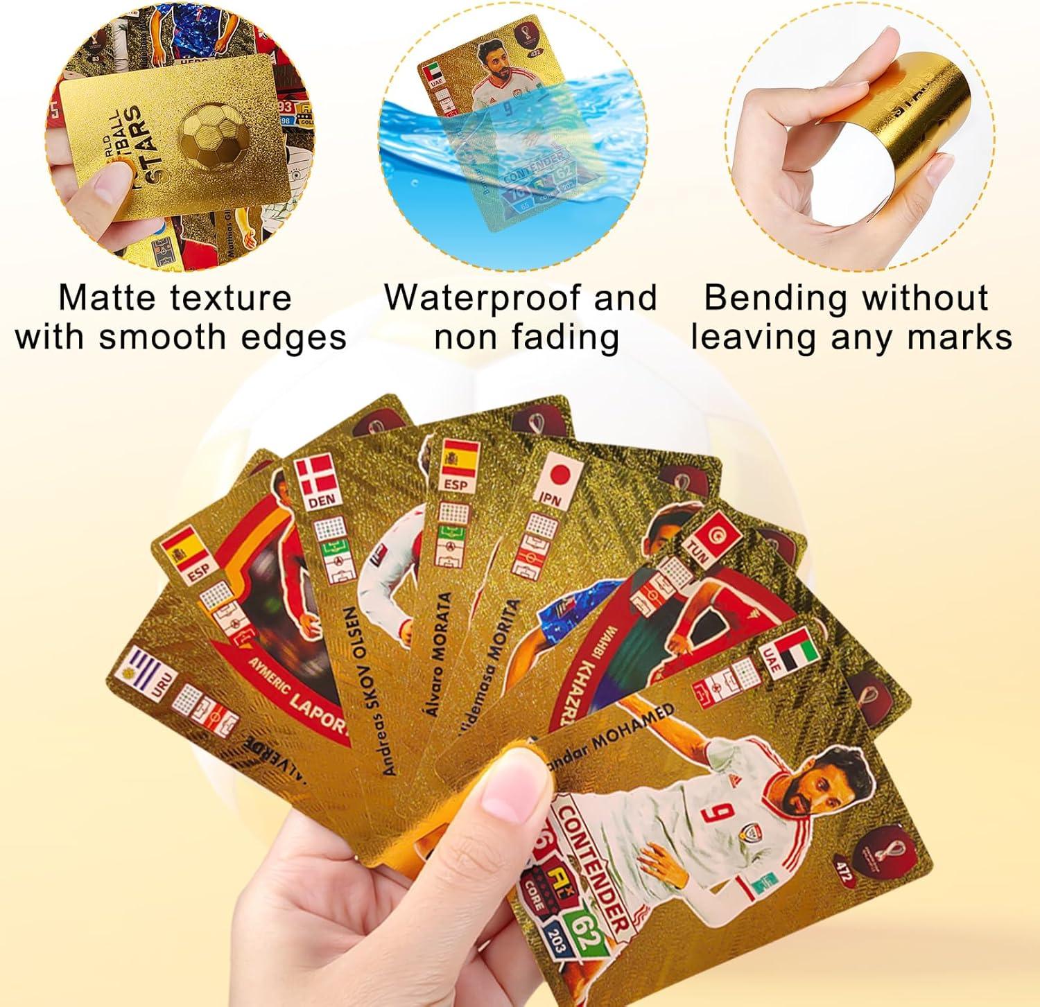 World Football Euro Stars Cards – 55PCS Gold Foil Soccer Trading Cards | Messi, Ronaldo, Mbappe, Neymar | Best Gift Deck Box for Kids, Adults, Boys, Girls - Libras Shop - My Store - Gold - 