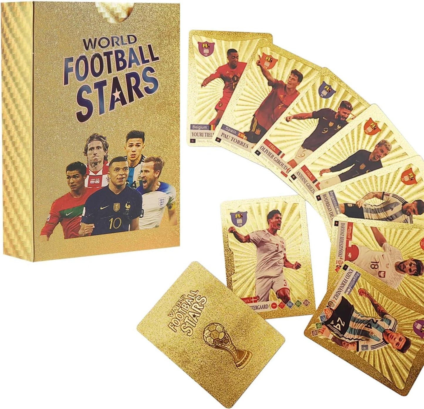 World Football Euro Stars Cards – 55PCS Gold Foil Soccer Trading Cards | Messi, Ronaldo, Mbappe, Neymar | Best Gift Deck Box for Kids, Adults, Boys, Girls - Libras Shop - My Store - Gold - 