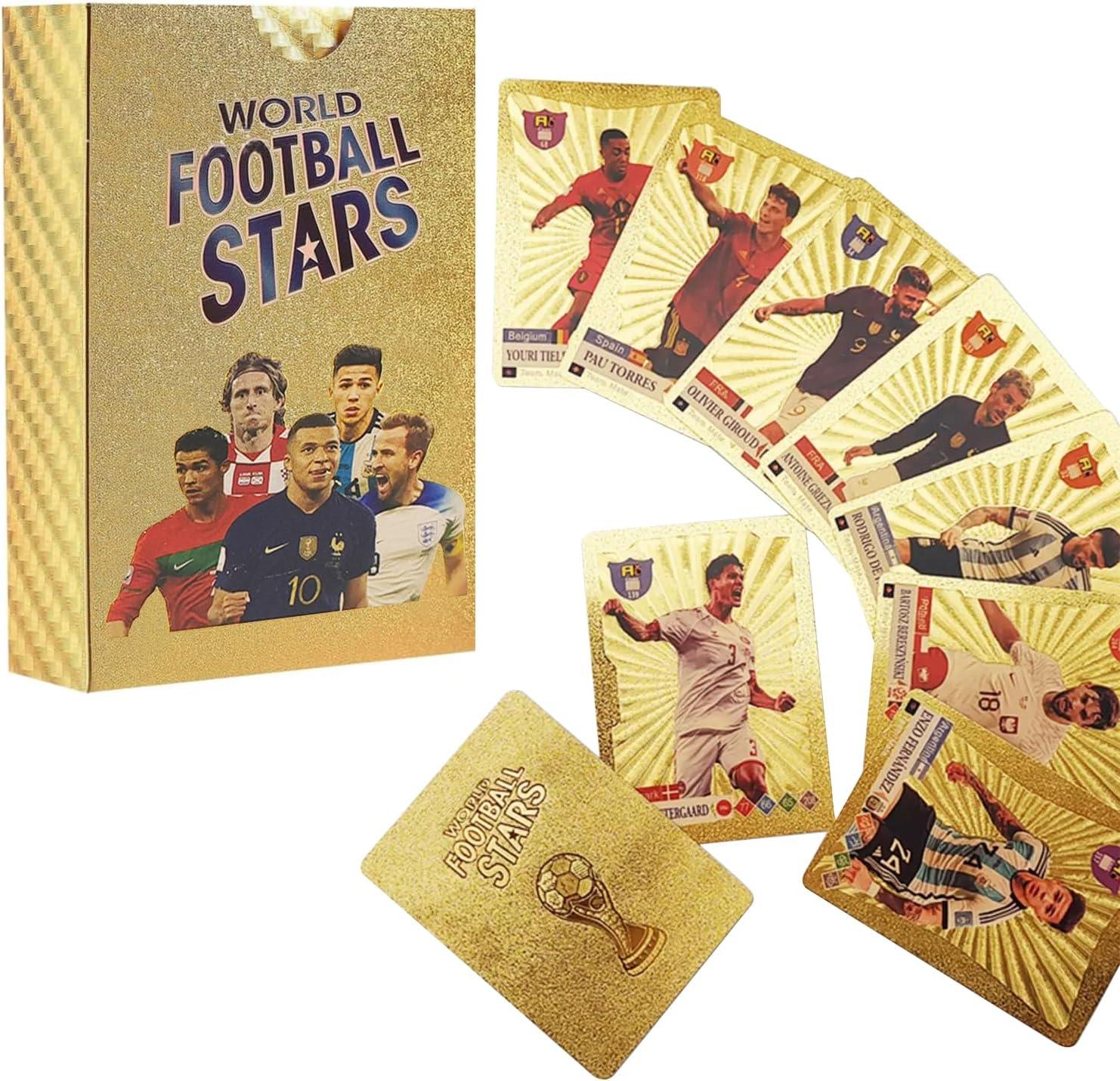 World Football Euro Stars Cards – 55PCS Gold Foil Soccer Trading Cards | Messi, Ronaldo, Mbappe, Neymar | Best Gift Deck Box for Kids, Adults, Boys, Girls - Libras Shop - My Store - Gold - 