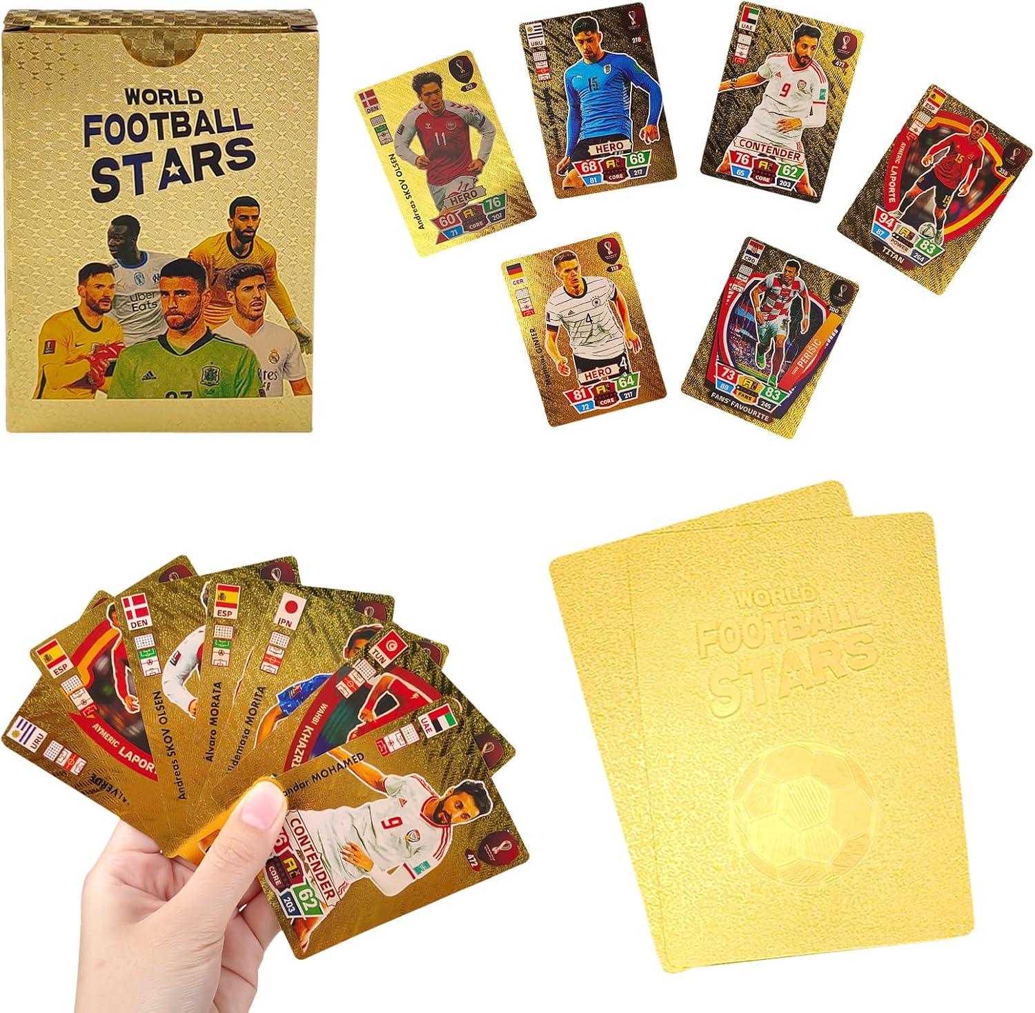 World Football Euro Stars Cards – 55PCS Gold Foil Soccer Trading Cards | Messi, Ronaldo, Mbappe, Neymar | Best Gift Deck Box for Kids, Adults, Boys, Girls - Libras Shop - My Store - Gold - 