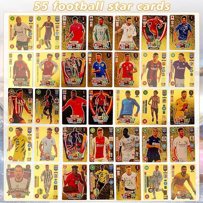 World Football Euro Stars Cards – 55PCS Gold Foil Soccer Trading Cards | Messi, Ronaldo, Mbappe, Neymar | Best Gift Deck Box for Kids, Adults, Boys, Girls - Libras Shop - My Store - Gold - 