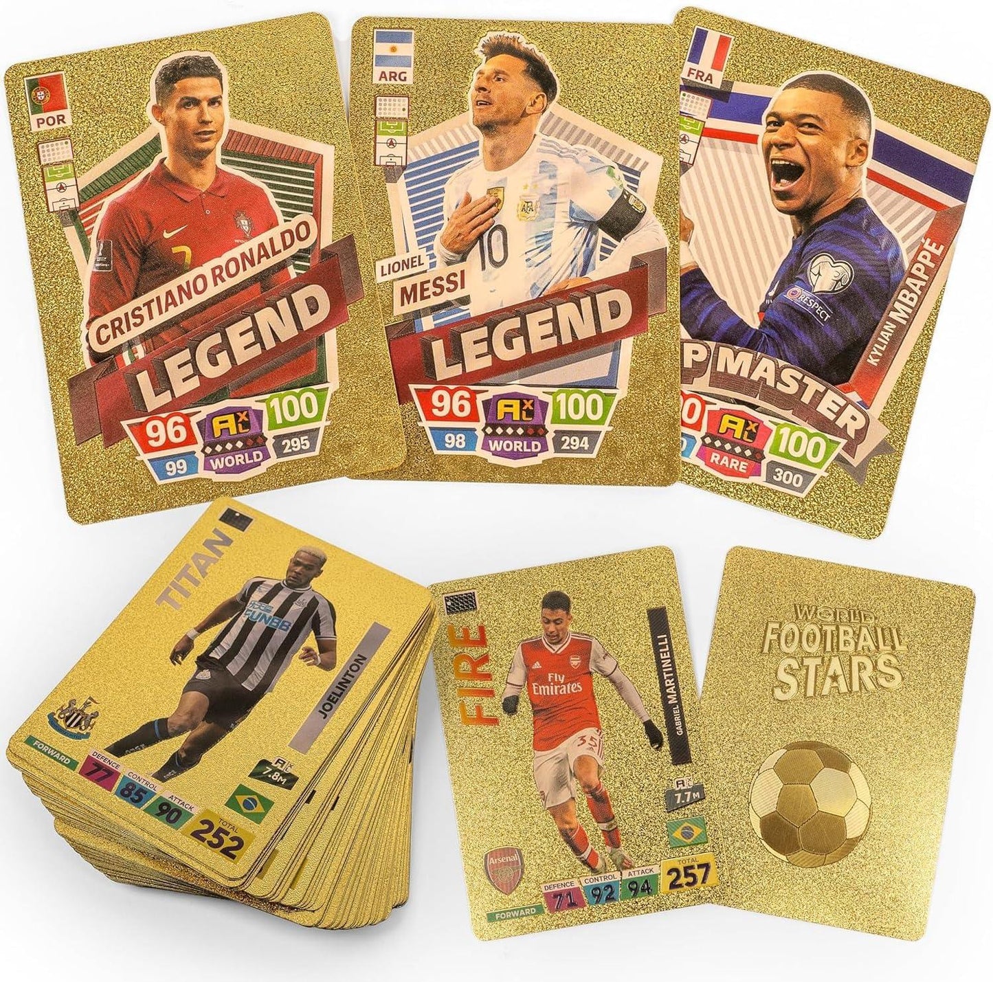 World Football Euro Stars Cards – 55PCS Gold Foil Soccer Trading Cards | Messi, Ronaldo, Mbappe, Neymar | Best Gift Deck Box for Kids, Adults, Boys, Girls - Libras Shop - My Store - Gold - 