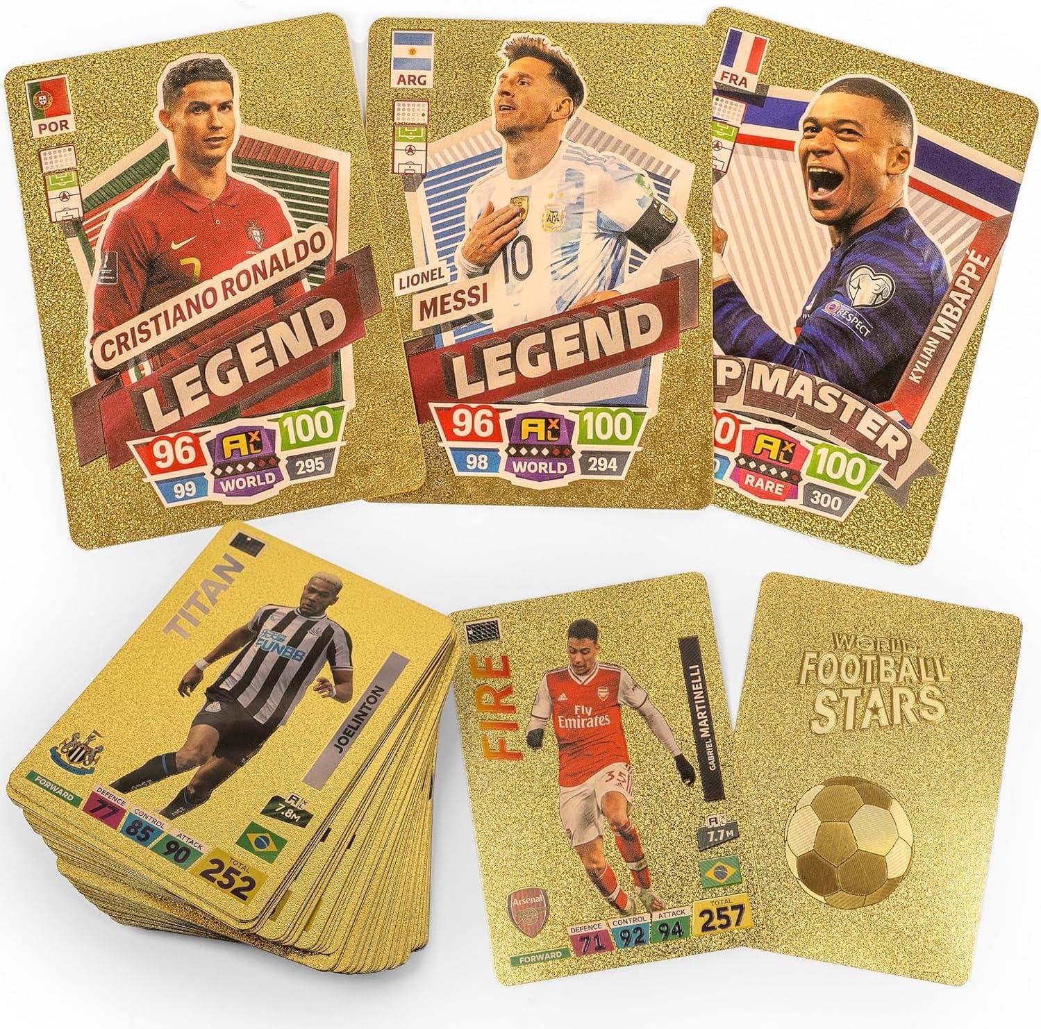World Football Euro Stars Cards – 55PCS Gold Foil Soccer Trading Cards | Messi, Ronaldo, Mbappe, Neymar | Best Gift Deck Box for Kids, Adults, Boys, Girls - Libras Shop - My Store - Gold - 