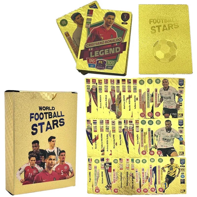 World Football Euro Stars Cards – 55PCS Gold Foil Soccer Trading Cards | Messi, Ronaldo, Mbappe, Neymar | Best Gift Deck Box for Kids, Adults, Boys, Girls - Libras Shop - My Store - Gold - 