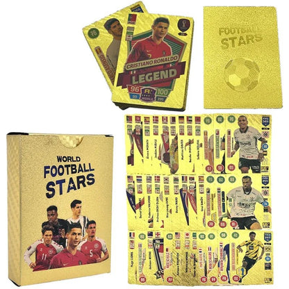 World Football Euro Stars Cards – 55PCS Gold Foil Soccer Trading Cards | Messi, Ronaldo, Mbappe, Neymar | Best Gift Deck Box for Kids, Adults, Boys, Girls - Libras Shop - My Store - Gold - 