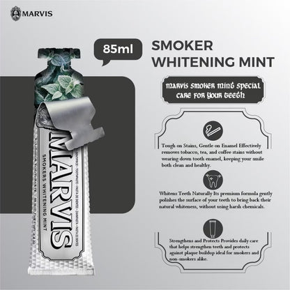 Libras Shop™ Marvis Smokers Whitening Mint Toothpaste – Fights Tobacco Stains & Freshens Breath with Intense Mint Flavor 85ml