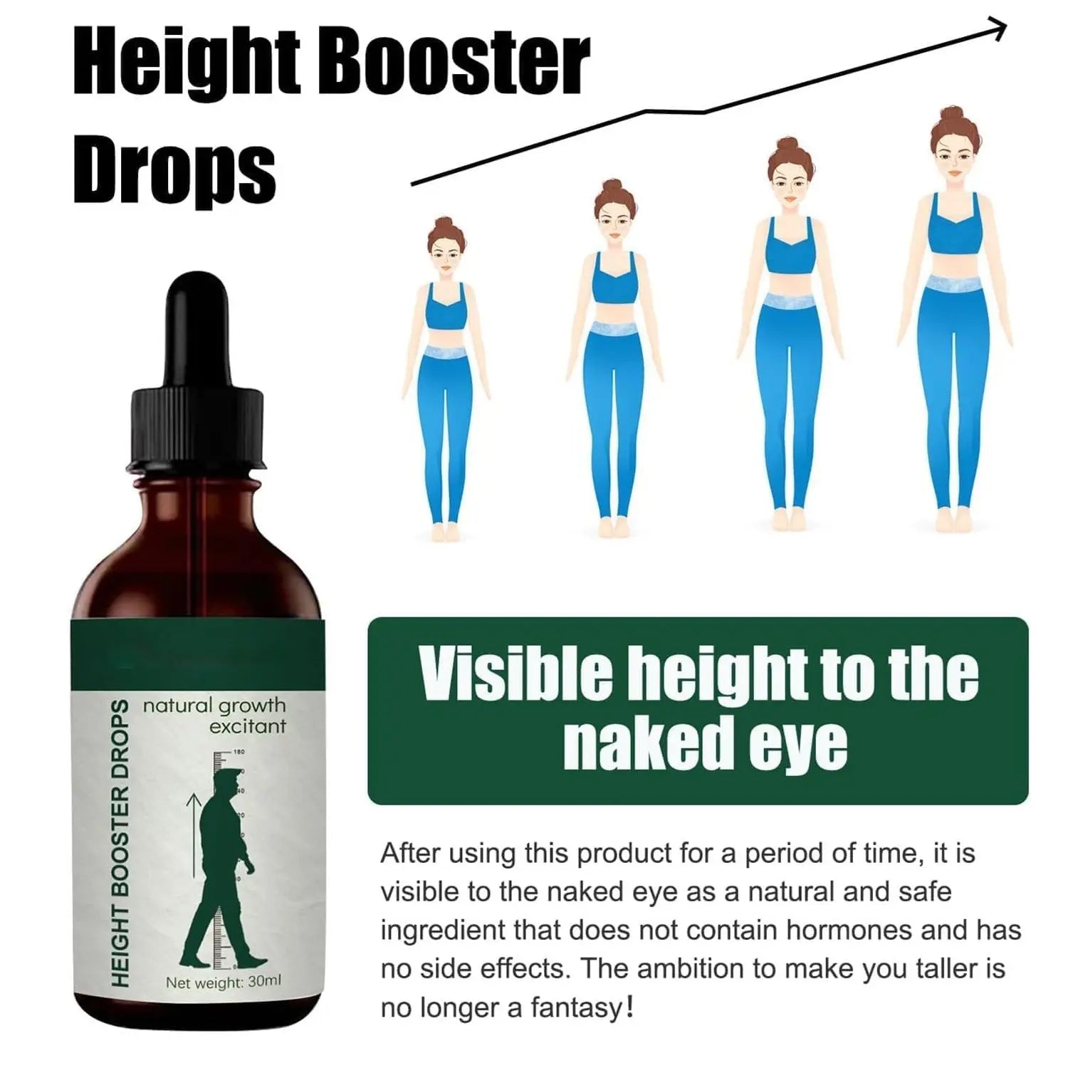 Height Booster Drops, Natural Growth Oil for Adults, Supports Bone Growth & Height Increase