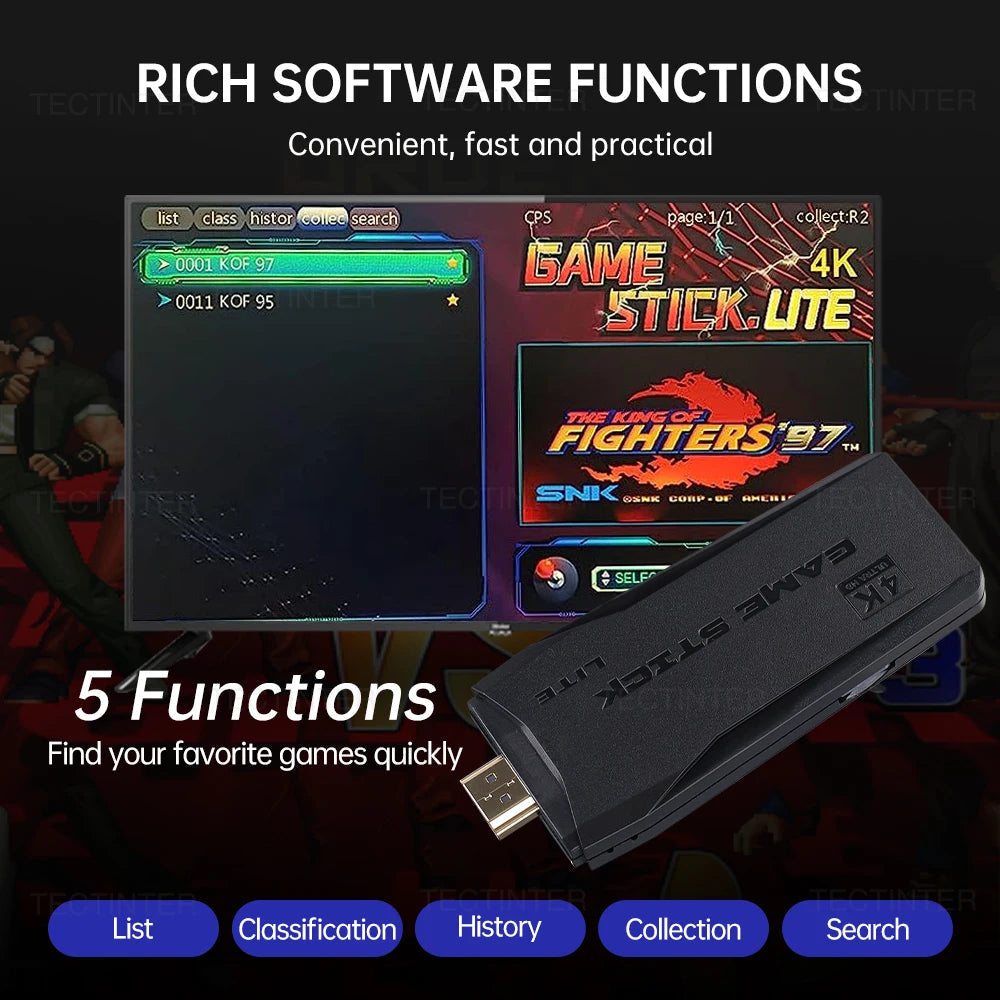 Retro Game Console Stick M8, 64G Retro Drive with 25000+ Plug and Play Video Games, Retro Gaming Console with 15 Emulator Console Stick Support 4K HD Output, 2.4GHz Wireless Controllers