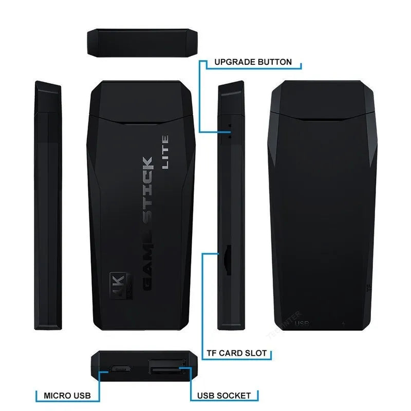 Retro Game Console Stick M8, 64G Retro Drive with 25000+ Plug and Play Video Games, Retro Gaming Console with 15 Emulator Console Stick Support 4K HD Output, 2.4GHz Wireless Controllers