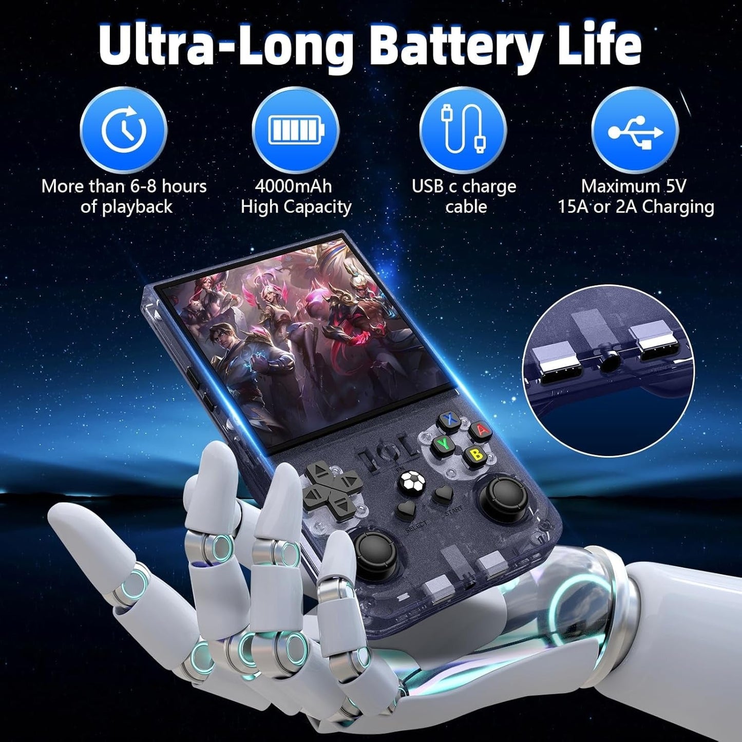 Libras Shop™ 2025 R36MAX Retro Handheld 20000+ Games Console, 4.0 Inch IPS Screen, 4000MAH Battery, 64GB Memory, Portable Arcade Video Gaming Console Gift for Kids, Adults
