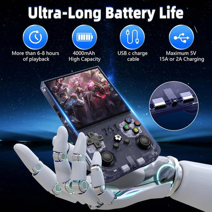 Libras Shop™ 2025 R36MAX Retro Handheld 20000+ Games Console, 4.0 Inch IPS Screen, 4000MAH Battery, 64GB Memory, Portable Arcade Video Gaming Console Gift for Kids, Adults