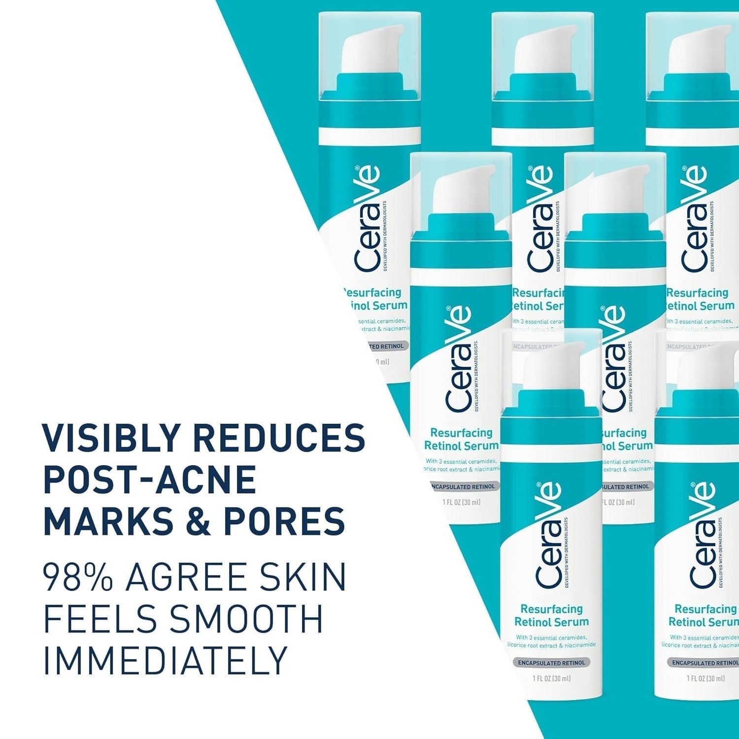 CeraVe Resurfacing Retinol Serum – Fades Post-Acne Marks, Minimizes Pores with Retinol, Niacinamide & Licorice Root Extract 30ml