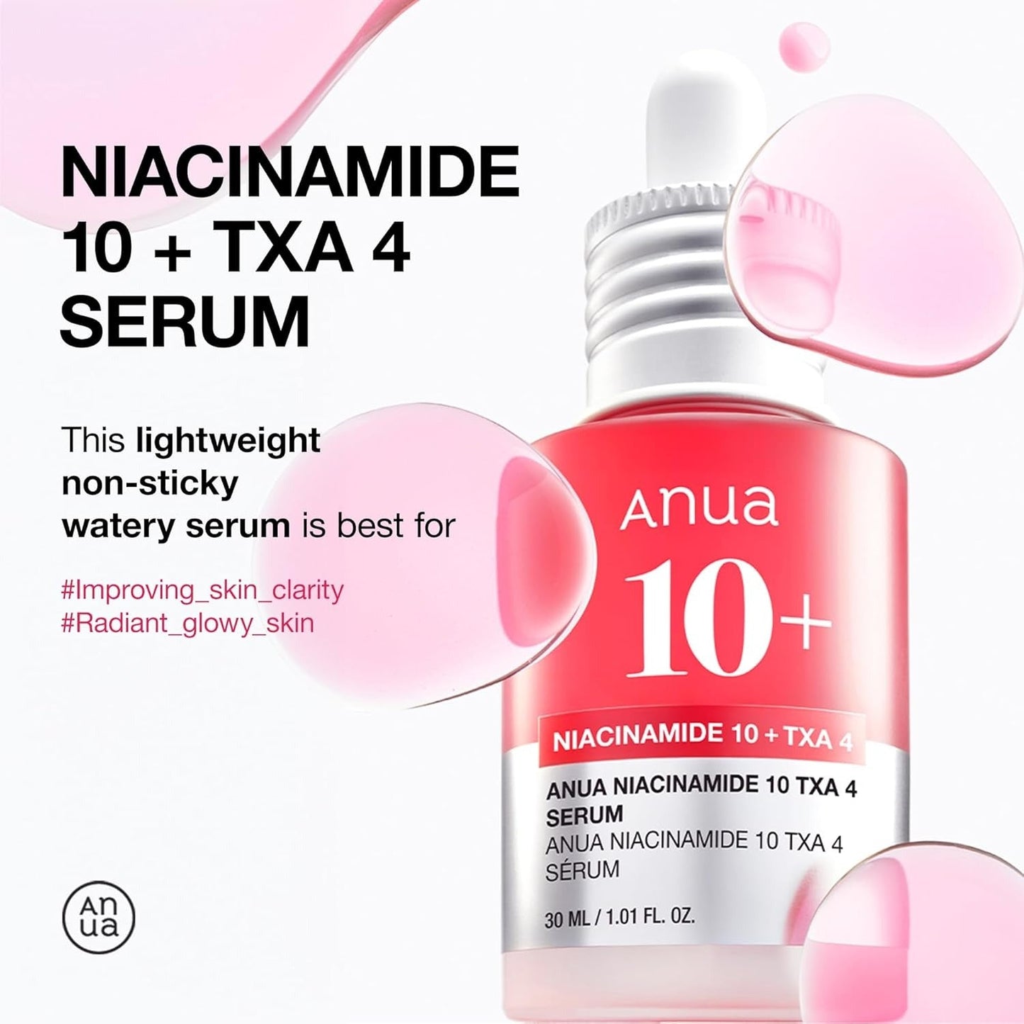 Anua Niacinamide 10% + TXA 4% Serum – Brightening Facial Serum with Hyaluronic Acid, Tranexamic Acid & Vitamin B12 for Radiant Glass Skin 30ml