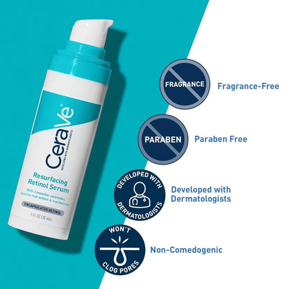 Libras Shop™ CeraVe Resurfacing Retinol Serum – Fades Post-Acne Marks, Minimizes Pores with Retinol, Niacinamide & Licorice Root Extract 30ml