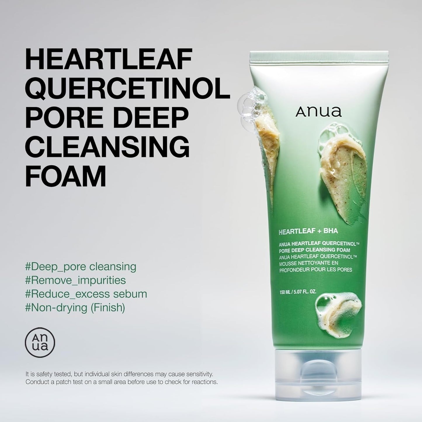 Libras Shop™ Anua Heartleaf Quercetinol Deep Cleansing Foam – Gentle Face Wash with BHA, Hyaluronic Acid, & Heartleaf for Pore Care & Blackhead Removal 150ml