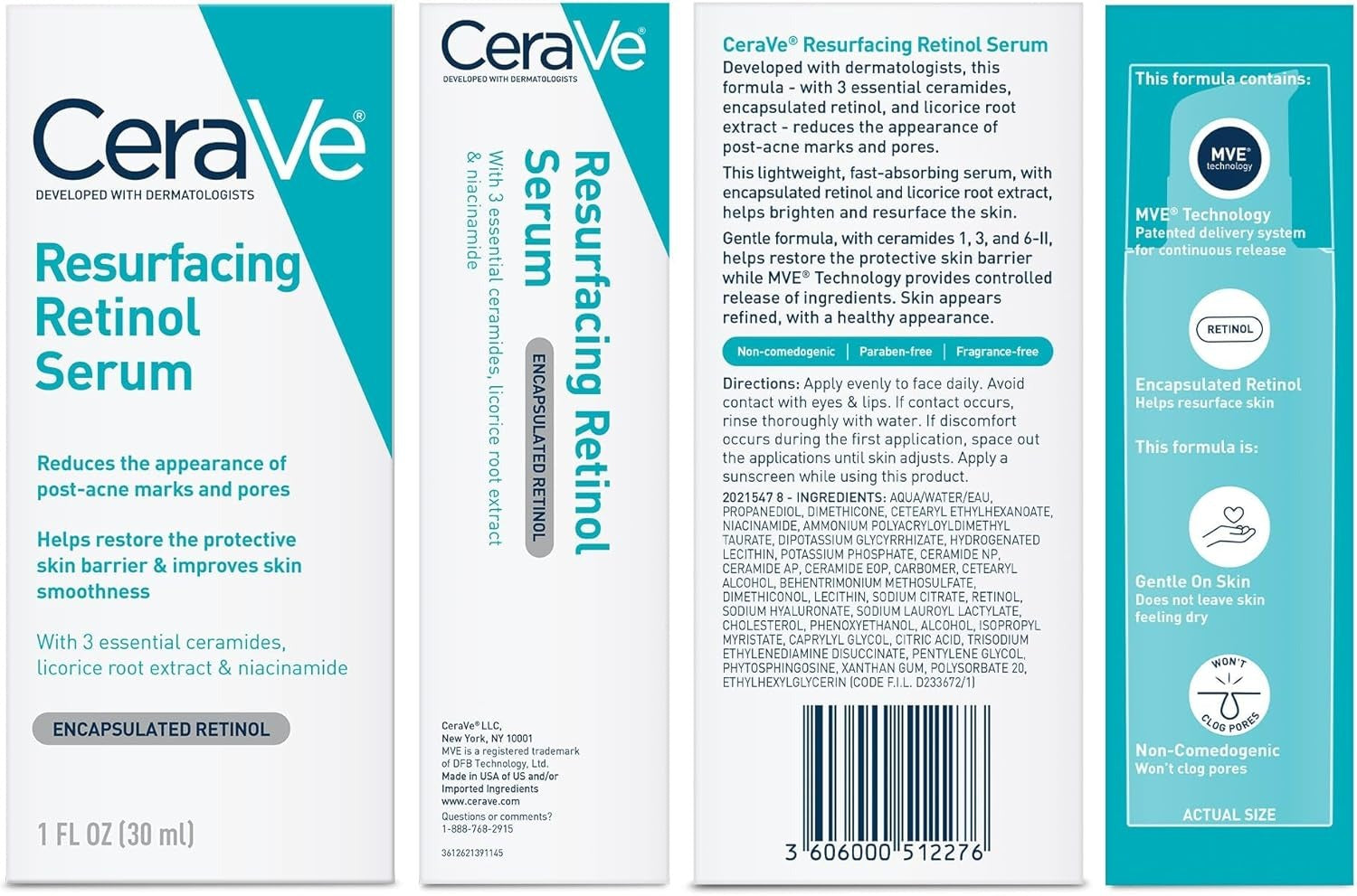 CeraVe Resurfacing Retinol Serum – Fades Post-Acne Marks, Minimizes Pores with Retinol, Niacinamide & Licorice Root Extract 30ml