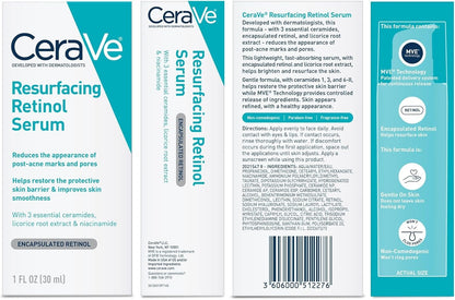 Libras Shop™ CeraVe Resurfacing Retinol Serum – Fades Post-Acne Marks, Minimizes Pores with Retinol, Niacinamide & Licorice Root Extract 30ml