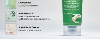 Libras Shop™ Anua Heartleaf Quercetinol Deep Cleansing Foam – Gentle Face Wash with BHA, Hyaluronic Acid, & Heartleaf for Pore Care & Blackhead Removal 150ml