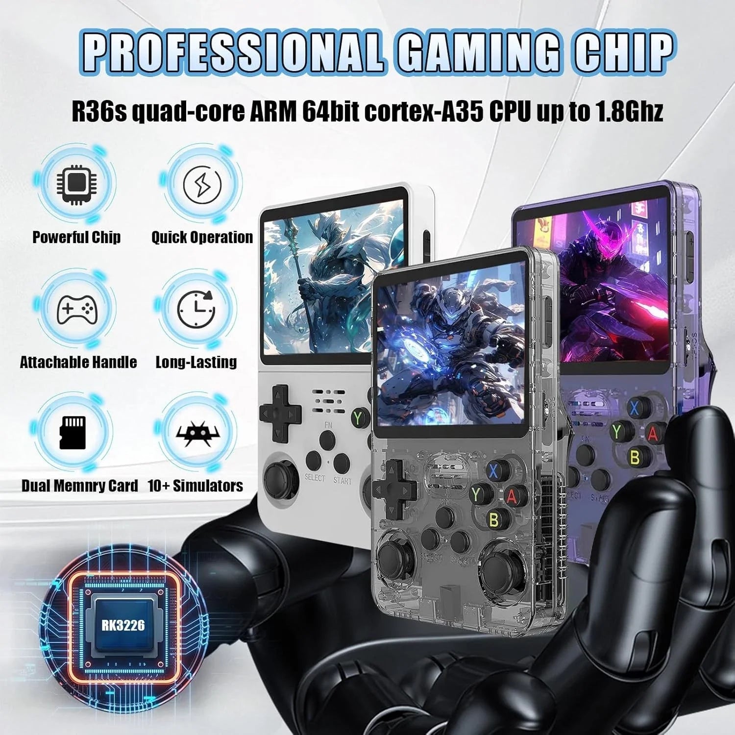 R36S 22000+ Retro Handheld Game Console, 64GB 3.5-in 640*480 IPS, 3500mAh Battery, Portable Arcade Video Gaming Console Gift for Kids & Adults