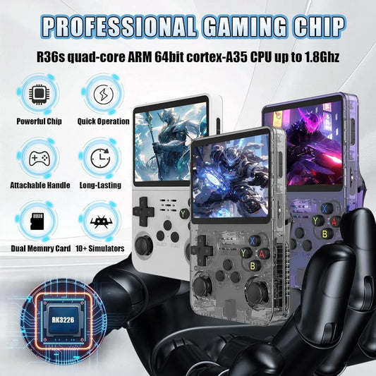 R36S 22000+ Retro Handheld Game Console, 64GB 3.5-in 640*480 IPS, 3500mAh Battery, Portable Arcade Video Gaming Console Gift for Kids & Adults